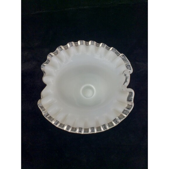 Pair Of Fenton Silver Crest Cornucopia Candleholders 1958-1970 MCM Milk Glass - Picture 7 of 11